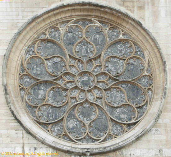 The central rose window at Lyon cathedral, from the exterior