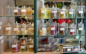 Jars of different flavoured berlingots, Cauterets