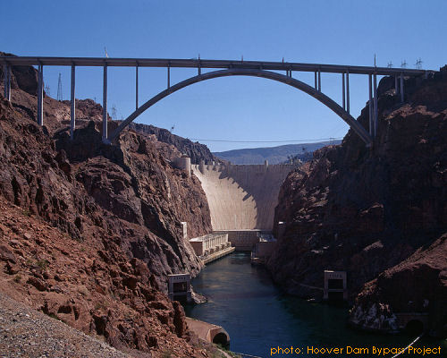 The new Hoover Dam bridge, or Mike O'Callaghan-Pat Tilman Memorial Bridge, in July 2010. Photo: Hoover Dam Bypass Project