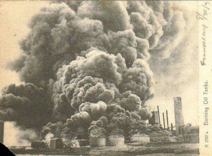 Burning oil storage tankers, USA 1907