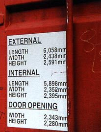 Container internal and externnal dimensions.