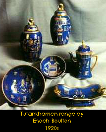 Set of dishes with Tutenkhamen inspired designs and colours by Enoch Boulton