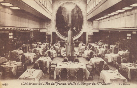 First class dining room on the Ile de France ocean liner, from souvenier carnet 1927