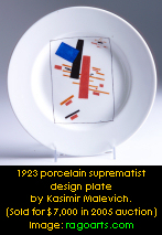 1923 porcelain suprematist porcelain plate by Kasimir Malevich. Image: ragoarts.com