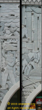 cinema outer panels enlarged to show relief sculture - resin collection and logging