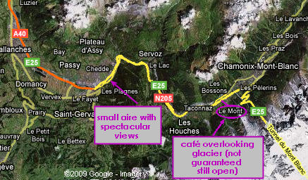 Google map of the N205 between the A40 and the Mont Blanc tunnel