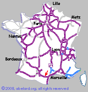 Motorways/autoroutes of France, showing world heritage fortified city - Carcassonne aire, A61