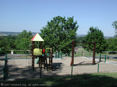 Children's play area at Moirax, with the Agen valley beyond