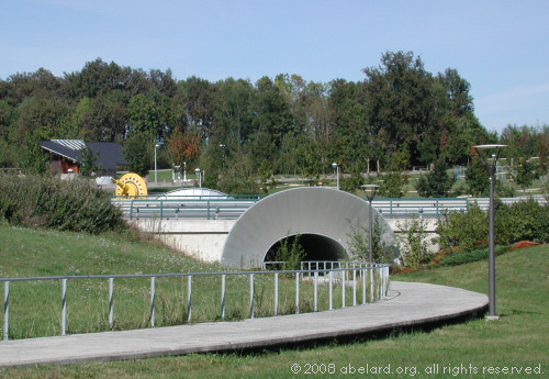 Foot tunnel under the A64 motorway, looking northwards from the main building