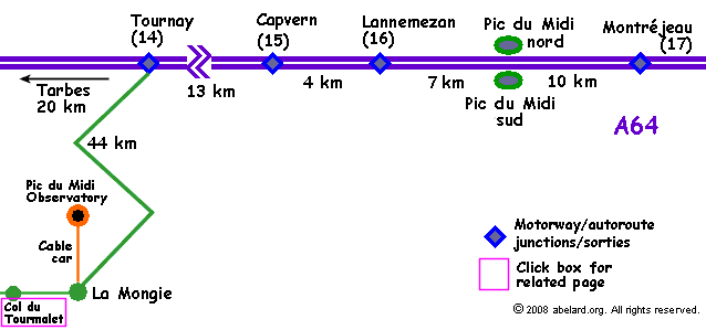 sketch map locating Pic du Midi aire,A64