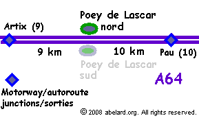sketch map locating the Poey de Lascar aire, A64