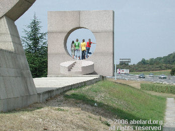 Granite installation with A7 autoroute beyond.