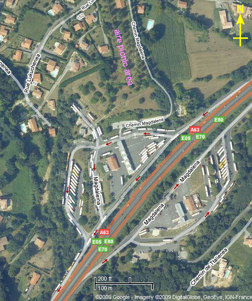 Satellite view of Bidart aire, A63. Image: Google