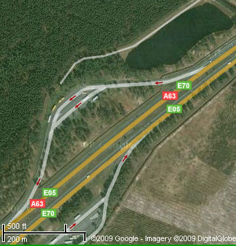 Satellite view of Les Gargails aire, RN10. Image:  Google