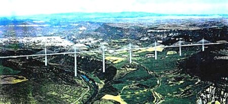 Viaduc de Millau, le pont routier le plus long et plus haut - impression de l'artiste. Crédit d'image: A75.com