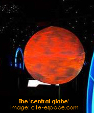 A globe apparently floating shows billions of years of geological evolution.