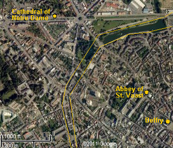 Annotated satellite image of central Arras. Image: google.com