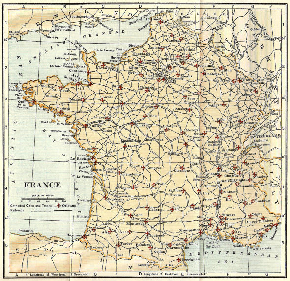 Map of cathedrals in France, 1910