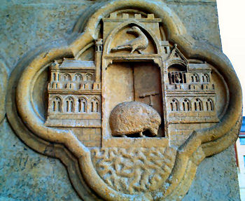 West door carving of hedgehog