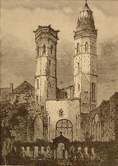 Macon cathedral in a decaying state during the latter half of the 19th century.