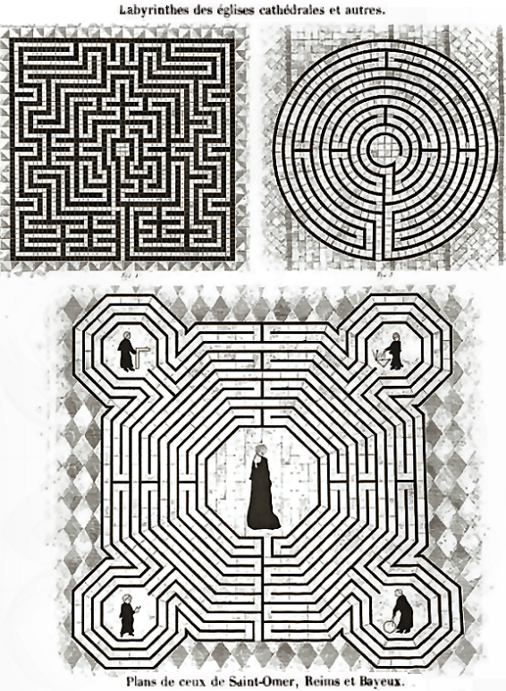 Labyrinth plans at Saint-Omer, Bayeux and Reims
