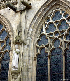 Stone tracery on stained glass windows at Coutance cathedral