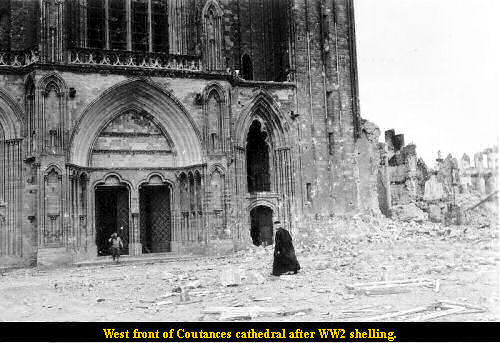 West front of Coutances cathedral after WW2 shelling.