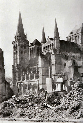 Town bombed around  Lisieux cathedral