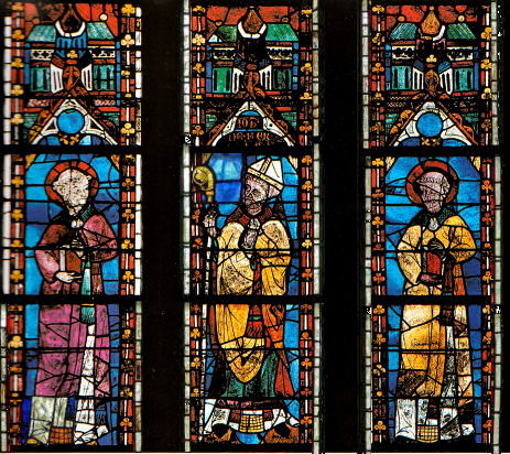 Stained glass window of donors and saints, Sees cathedral