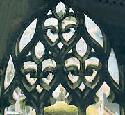 Non-window tracery on the crossing tower of Bayeux cathedral