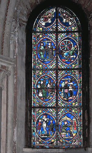 medieval stained glass at Noyon cathedral