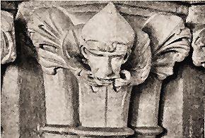 Capital at Wells cathedral _ man with toothache