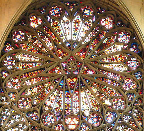 The transparency of the North transept rose, with pentagon and pentagram centre