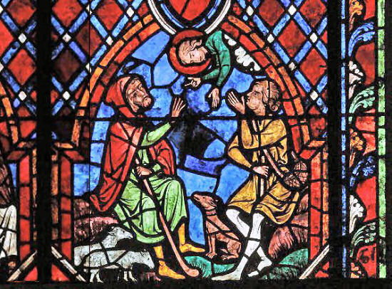 while shepherds watched their flocks' stained glass window