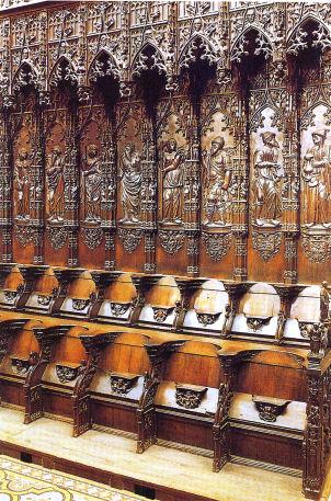 Some of the hundred and thirteen oaken stalls, Auch cathedral