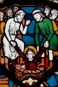 
stained glass in medieval style, dated 1855