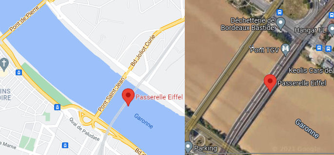 Map locating the Passerelle Eiffel. Image: Google