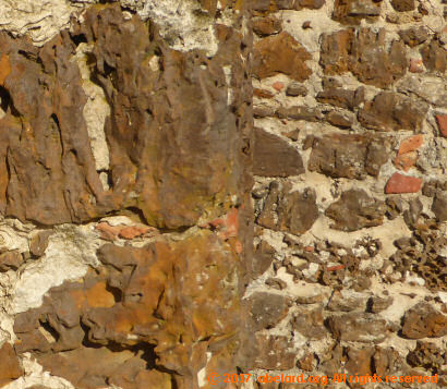 Close-up of part of the galuche (and mortar) wall at Mezos church
