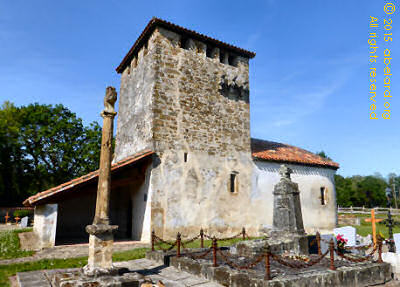 A general view of the fortified church at Saint-Laurent-en-Parentis