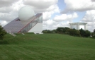 View of futurist buildings at Futuroscope