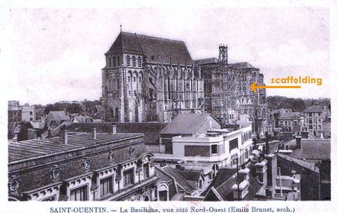 Scaffolding on the South transept as the Basilique de St Quentin was restored