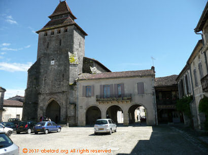 The Place Royale and church that is part of the bastide fortifications at La Bastide d'Armagnac