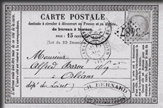 Official pre-paid French postcard, from 1873