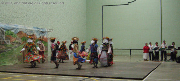 Basque dancing and band in the sports hall at Hasparren