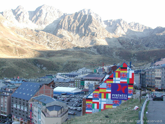 View over one of the wild west shopping towns in Andorra.
