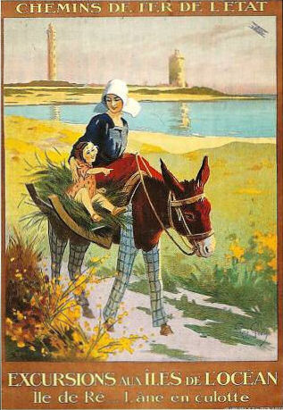 Railway poster with donkey in culottes