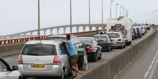 Traffic jam on the Ile de Re bridge. Image: Xavier Leoty