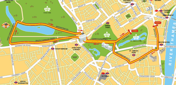 Map of the Prologue for the 2007 Tour de FRance, being held in central London.