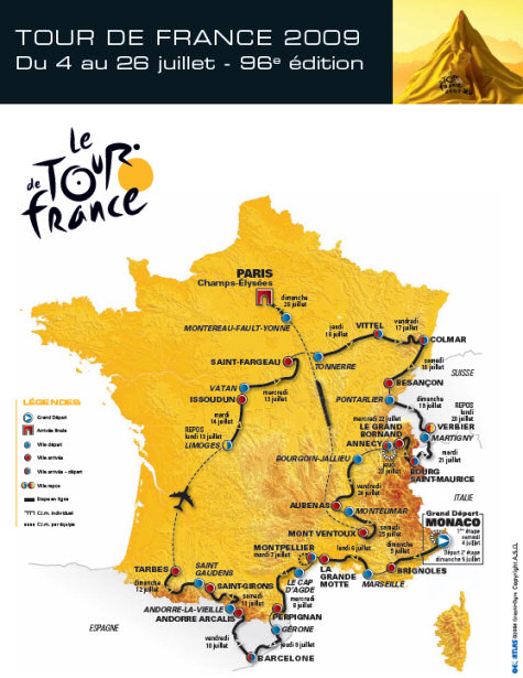 Map of the stages for the 2009 tTour de France