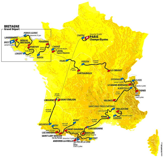 Route map of the 2021 Tour de France